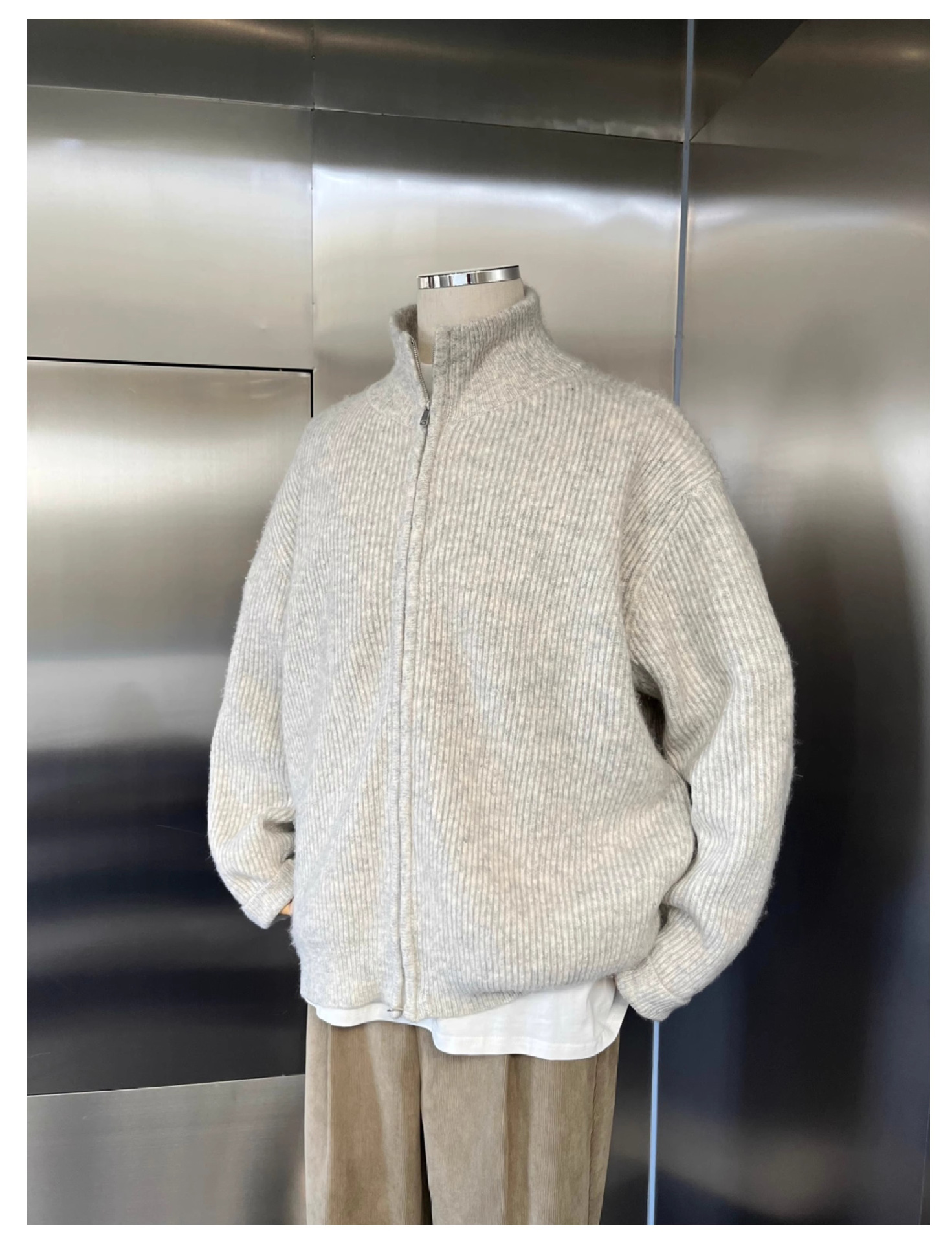 Knitted Zip-up High-neck Sweater Cardigan