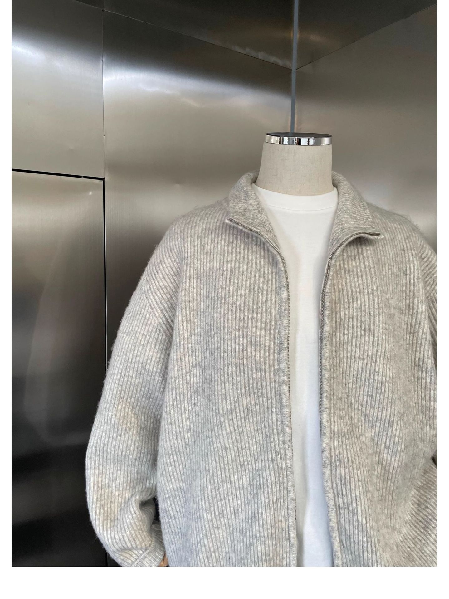 Knitted Zip-up High-neck Sweater Cardigan