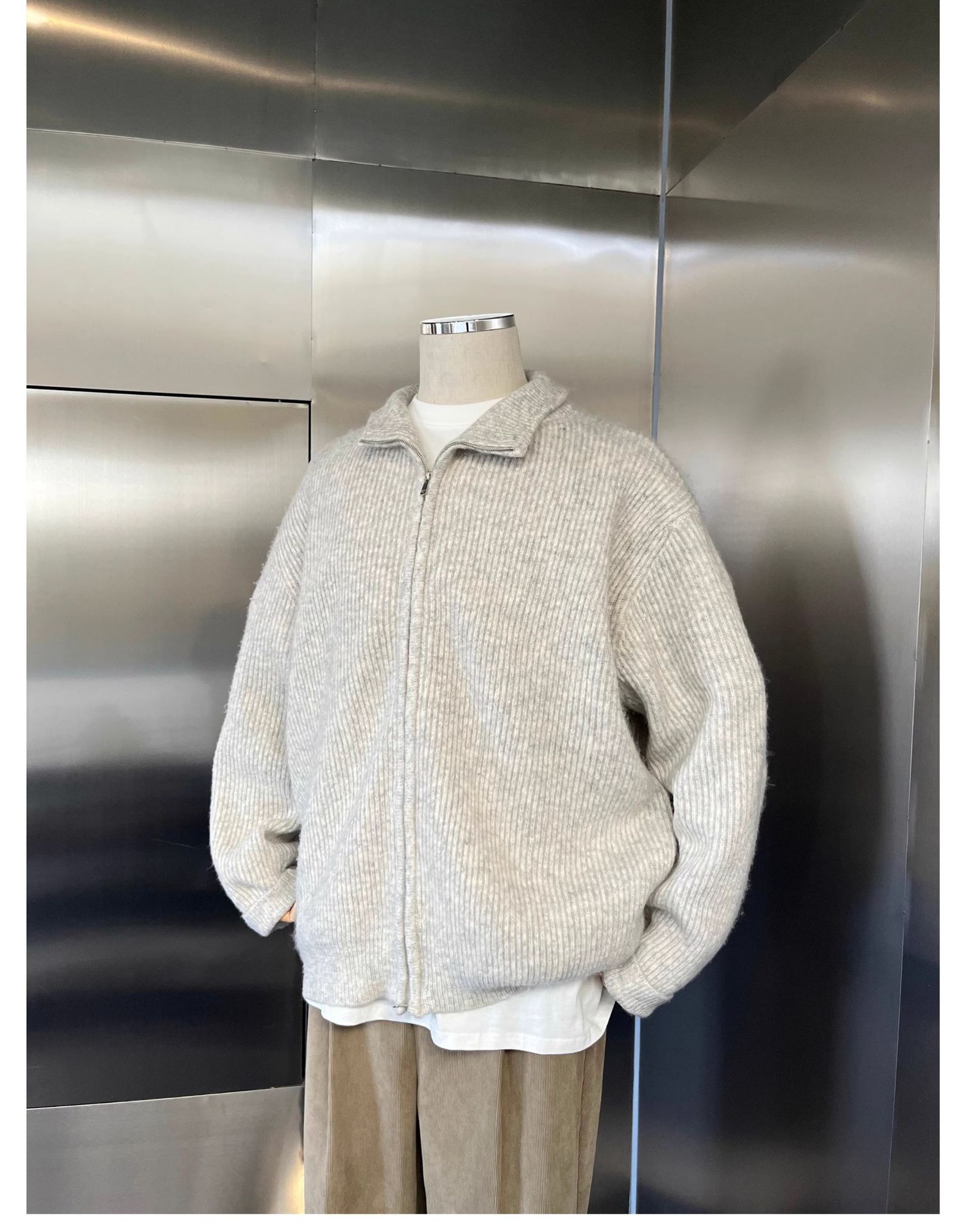 Knitted Zip-up High-neck Sweater Cardigan