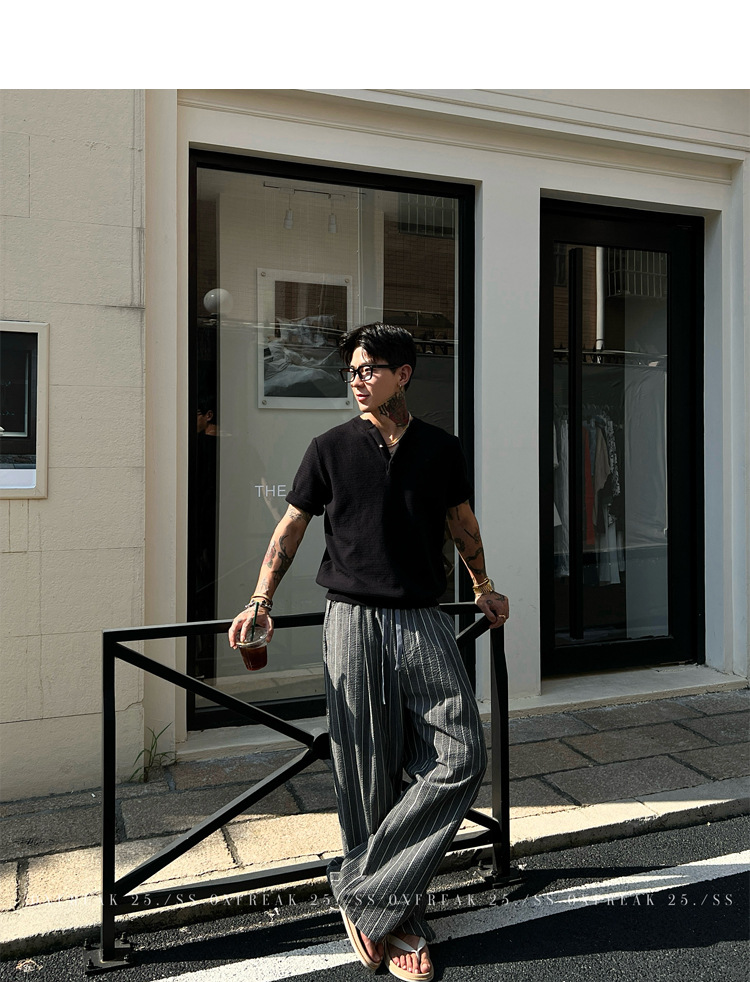 Men's Summer Knitted Stripe Casual Straight Pants
