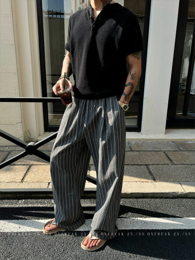 Men's Summer Knitted Stripe Casual Straight Pants