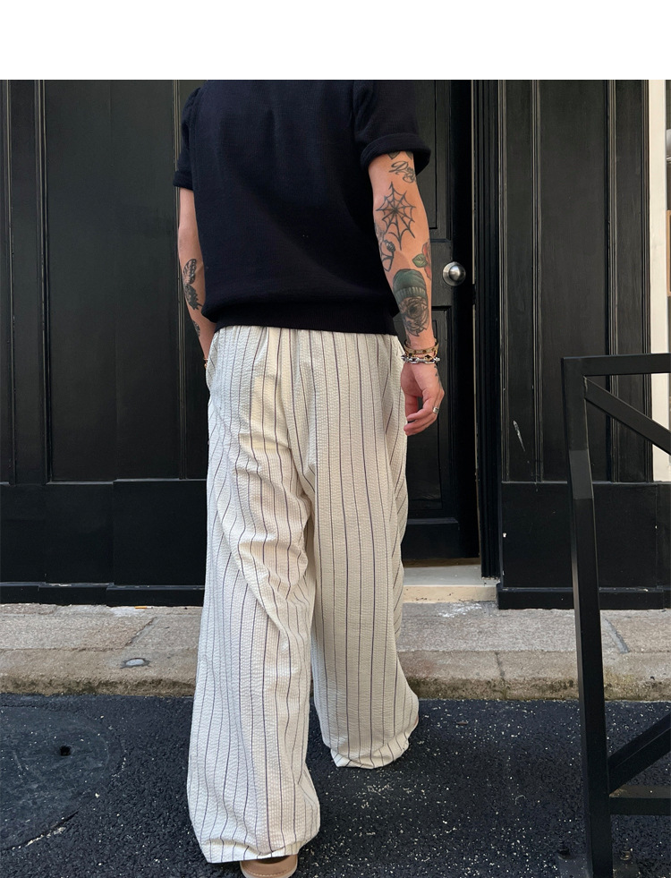 Men's Summer Knitted Stripe Casual Straight Pants
