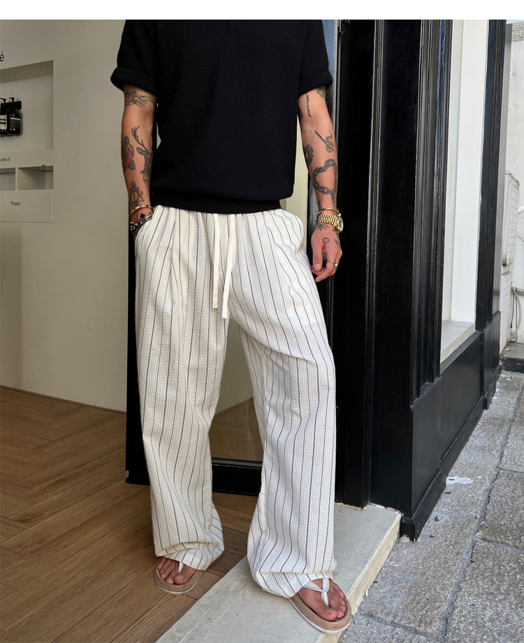 Men's Summer Knitted Stripe Casual Straight Pants