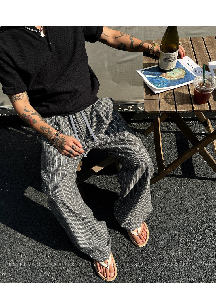 Men's Summer Knitted Stripe Casual Straight Pants