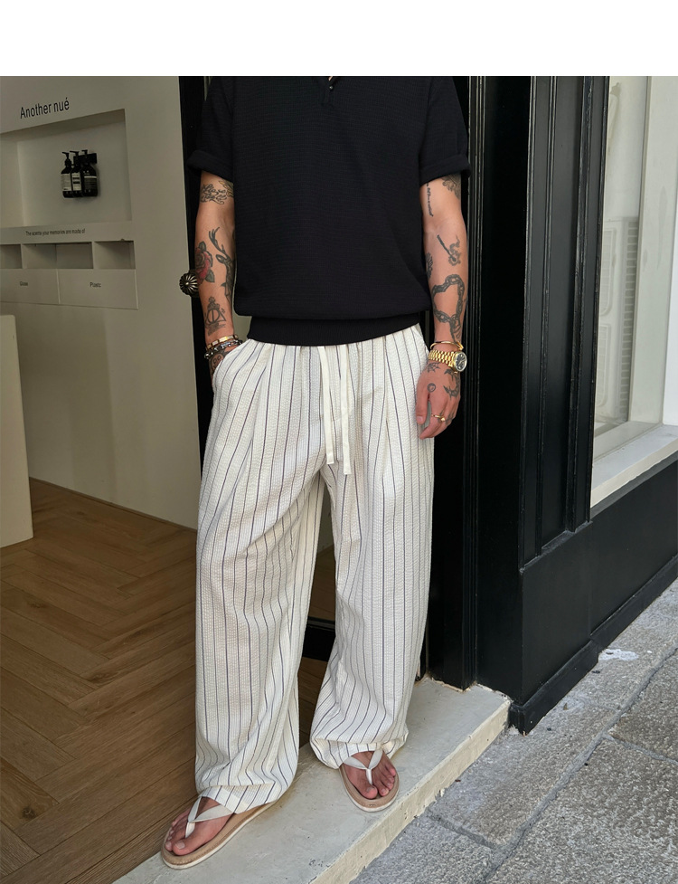 Men's Summer Knitted Stripe Casual Straight Pants