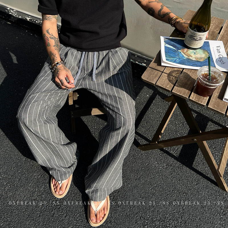 Men's Summer Knitted Stripe Casual Straight Pants