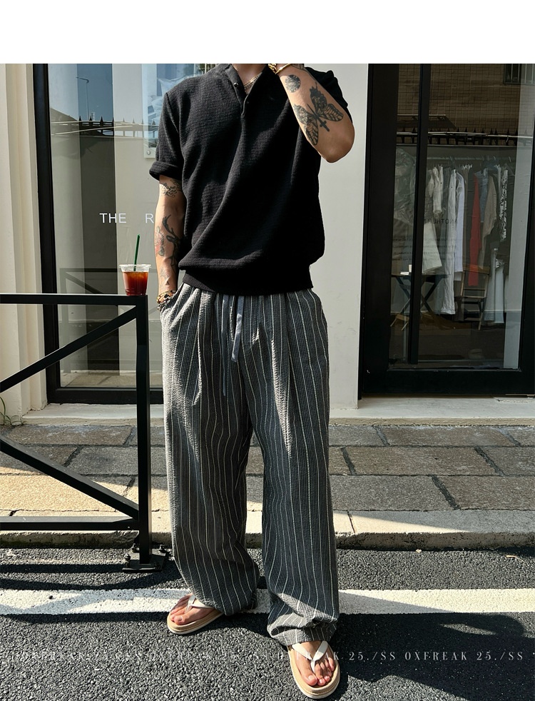 Men's Summer Knitted Stripe Casual Straight Pants