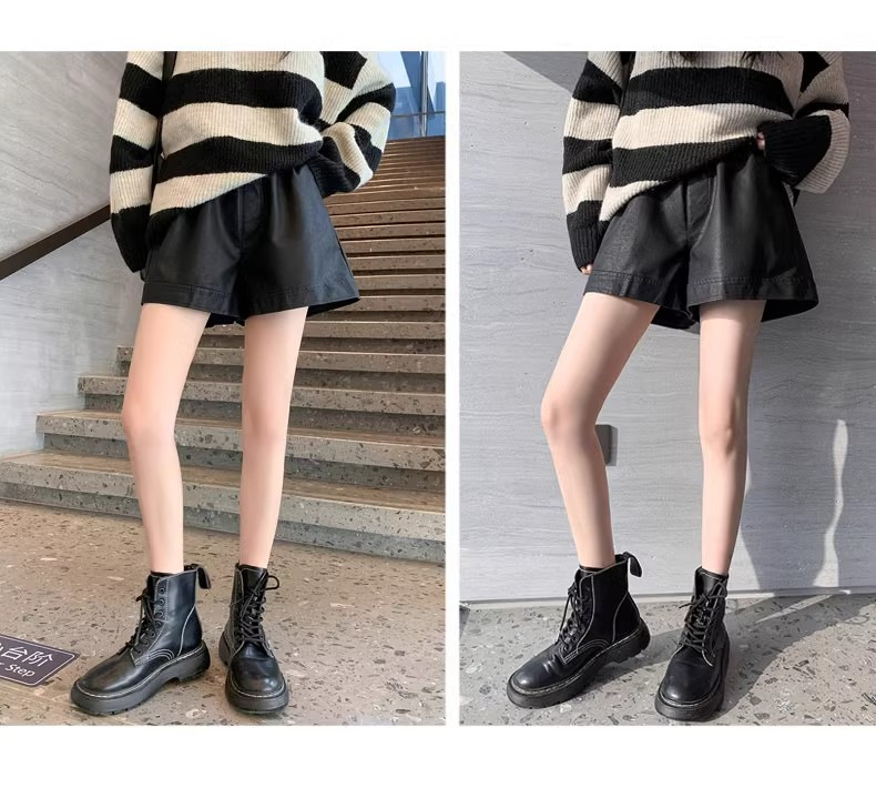 Women's Wrinkle-Resistant PU Leather Shorts for Fall/Winter