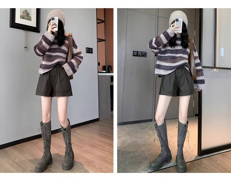 Women's Wrinkle-Resistant PU Leather Shorts for Fall/Winter