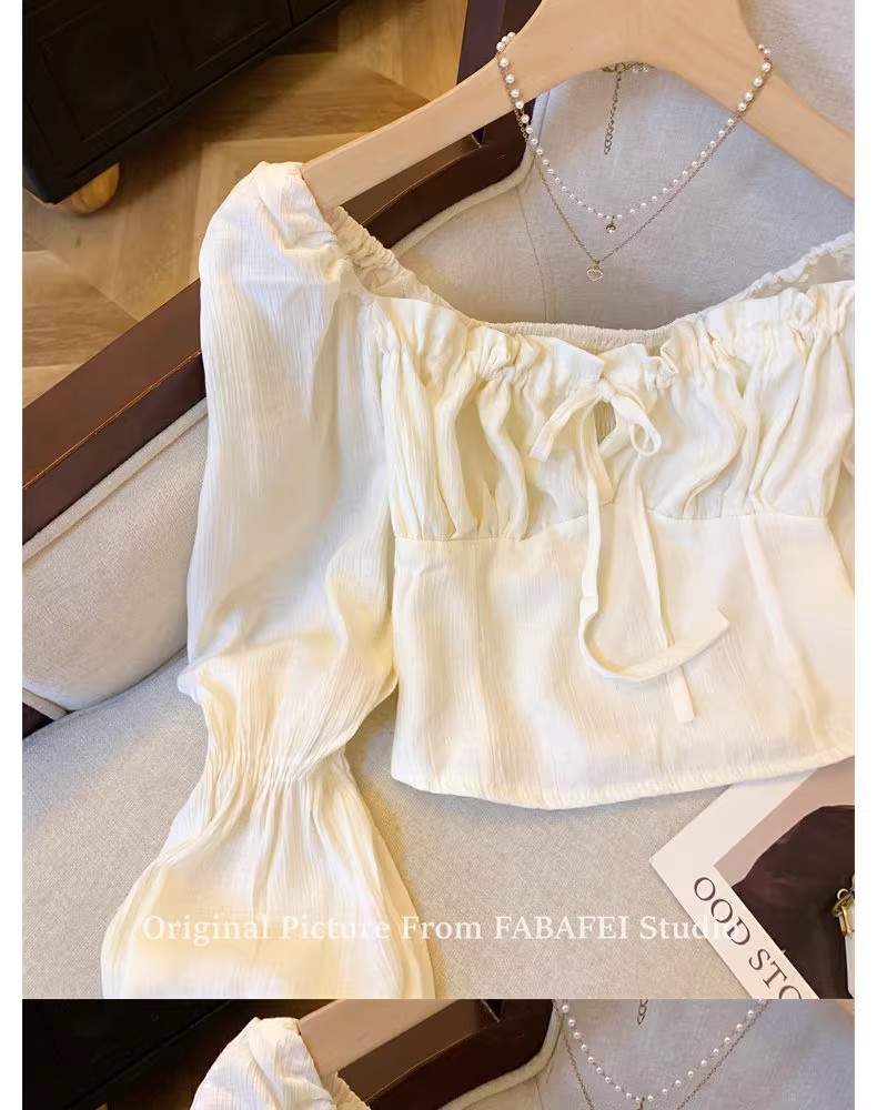 Women's Sweet Spicy Square Neck Long Sleeve Cropped Shirt