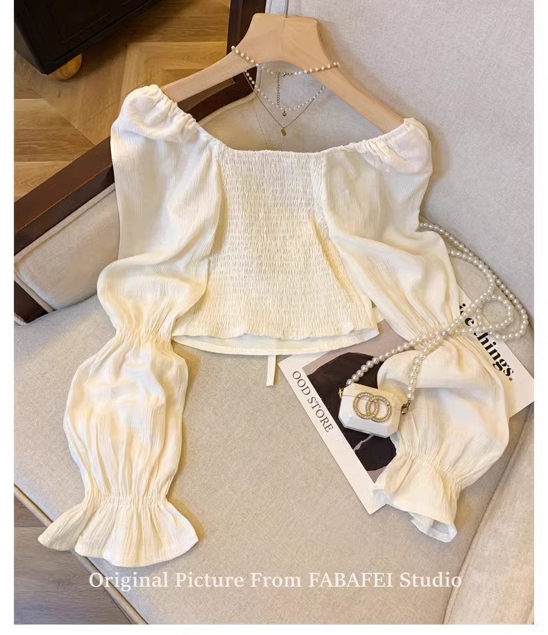 Women's Sweet Spicy Square Neck Long Sleeve Cropped Shirt