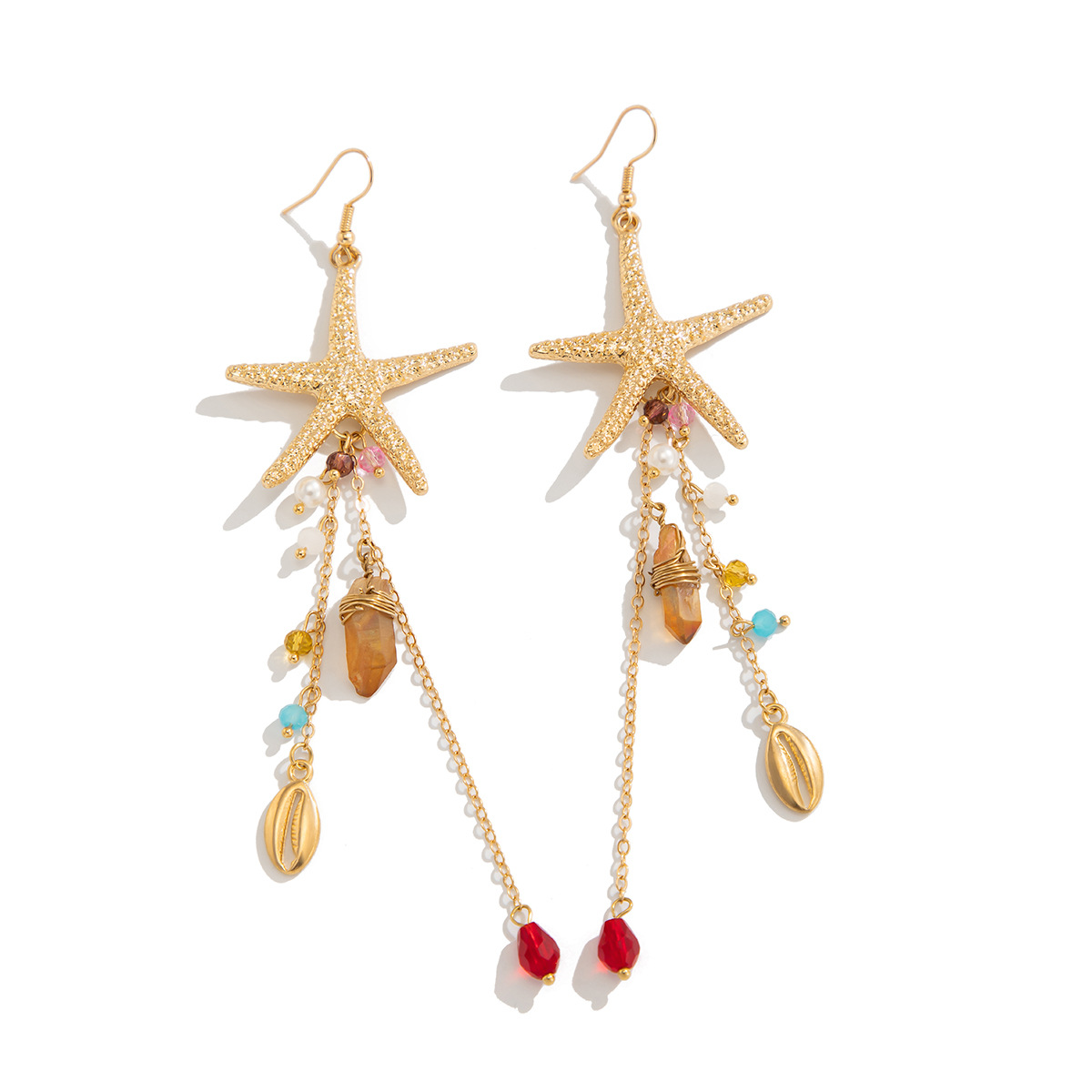 Beach Starfish Jellyfish Alloy Earring with Crystal Tassel