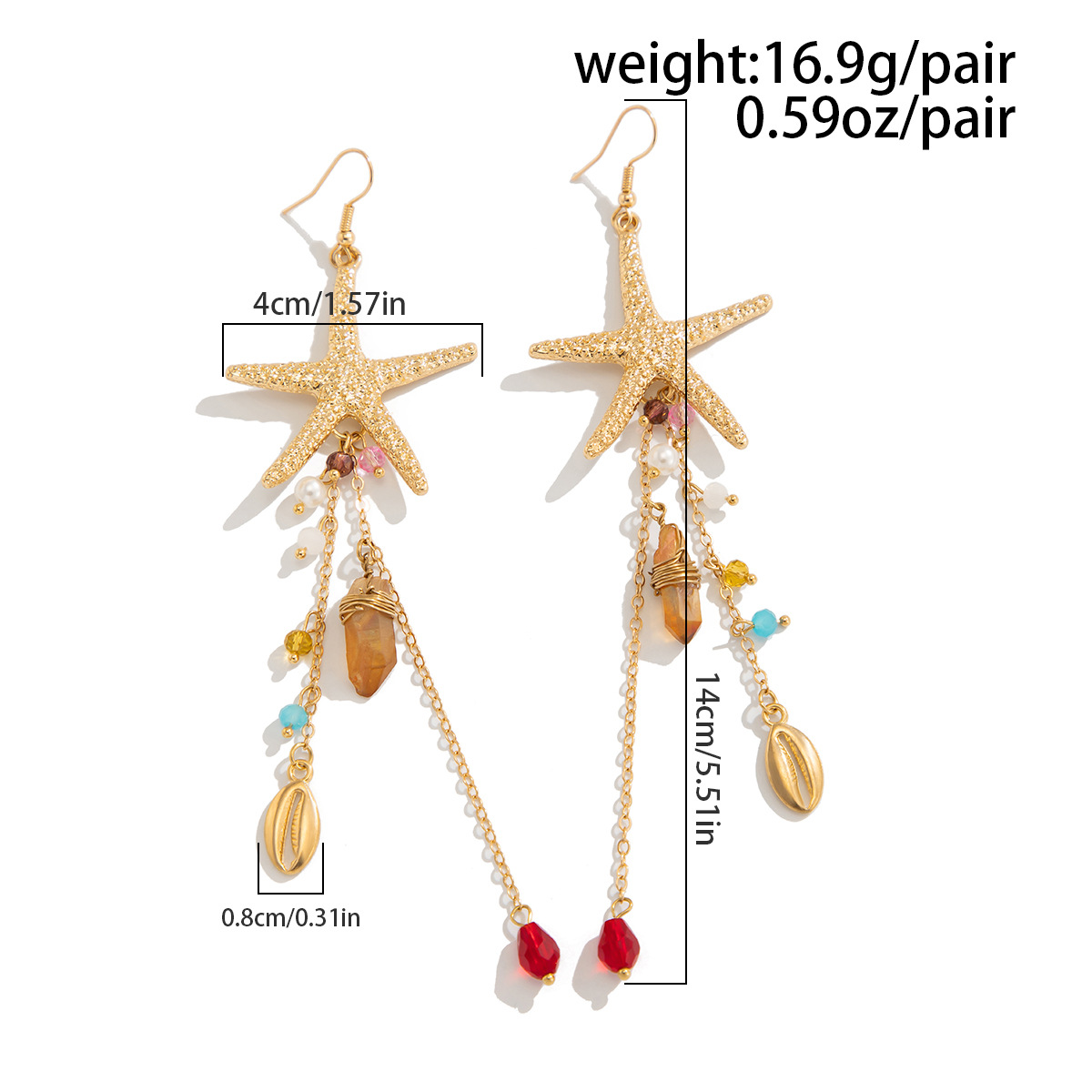 Beach Starfish Jellyfish Alloy Earring with Crystal Tassel