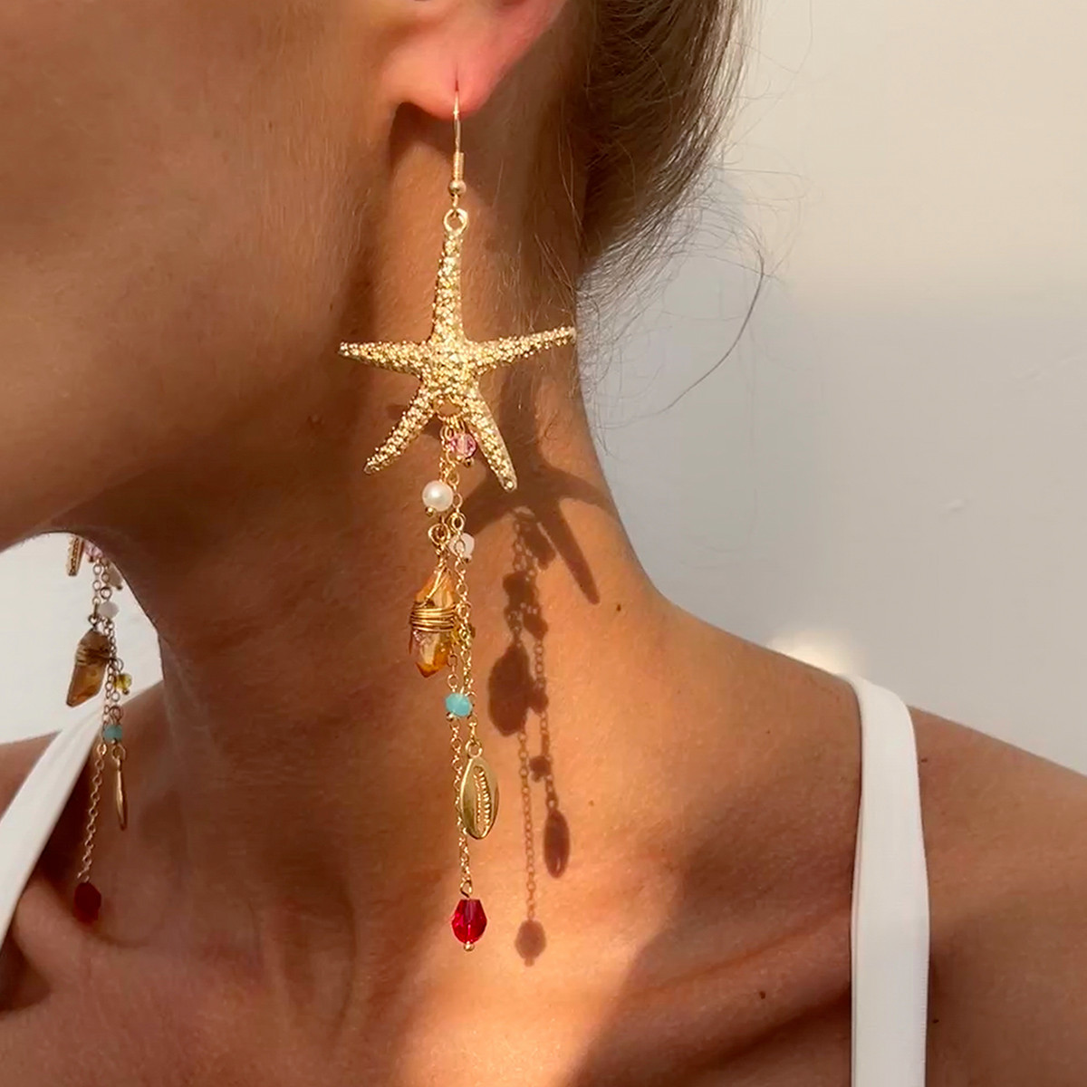 Beach Starfish Jellyfish Alloy Earring with Crystal Tassel