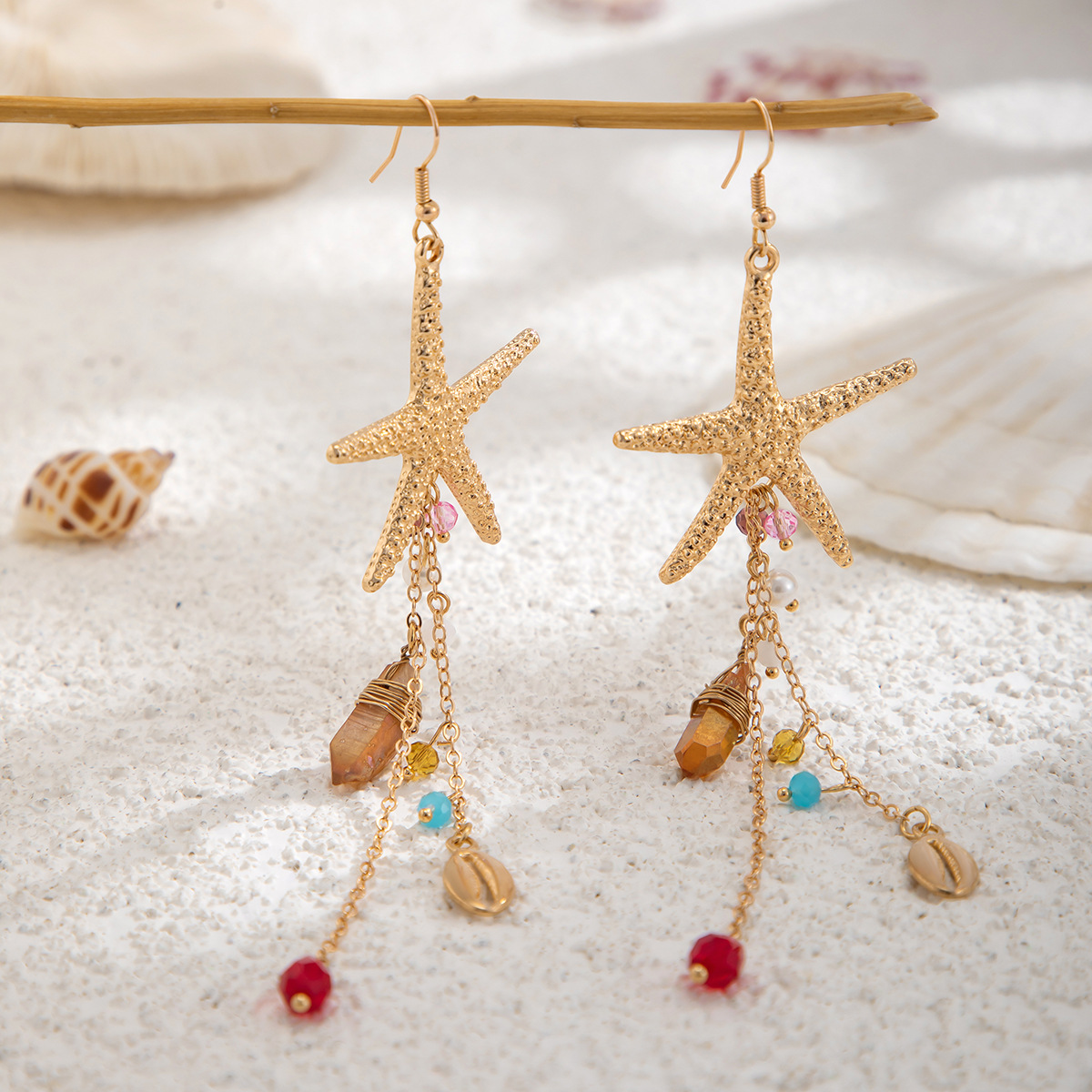 Beach Starfish Jellyfish Alloy Earring with Crystal Tassel