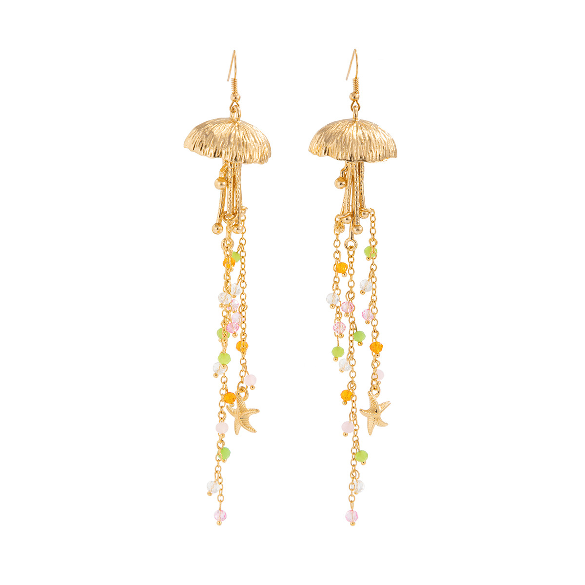 Beach Starfish Jellyfish Alloy Earring with Crystal Tassel
