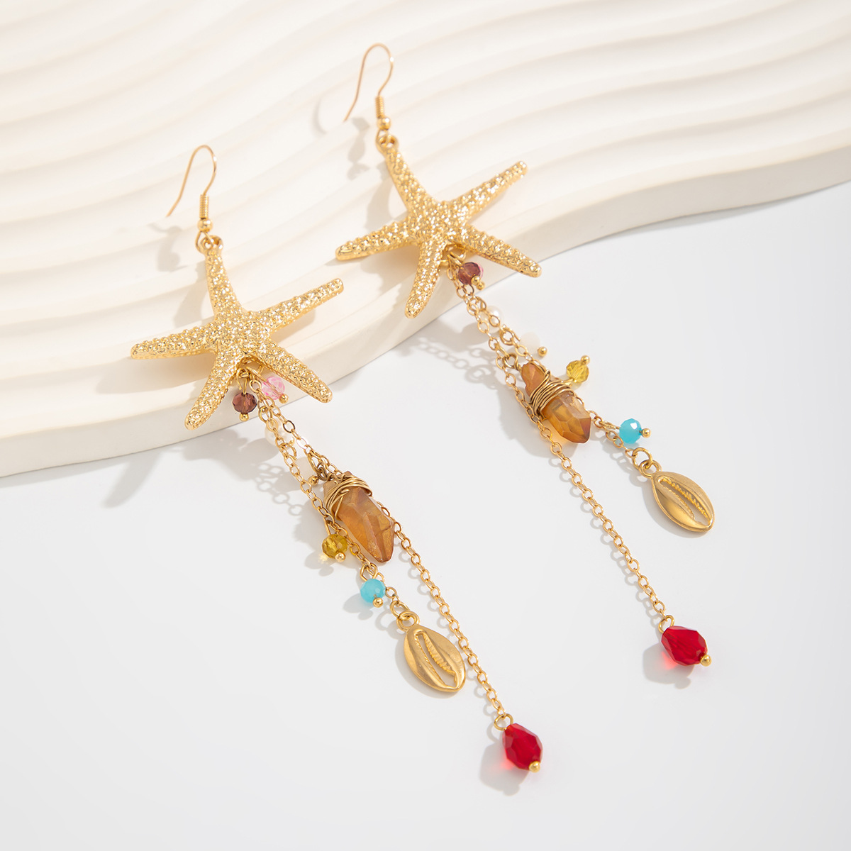 Beach Starfish Jellyfish Alloy Earring with Crystal Tassel
