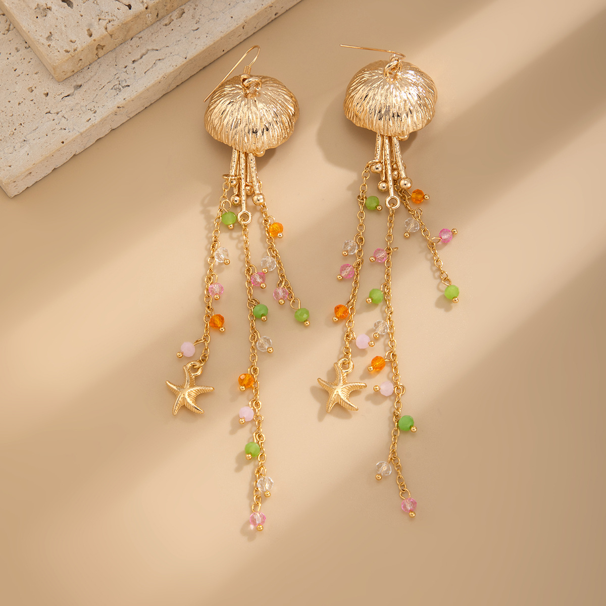 Beach Starfish Jellyfish Alloy Earring with Crystal Tassel