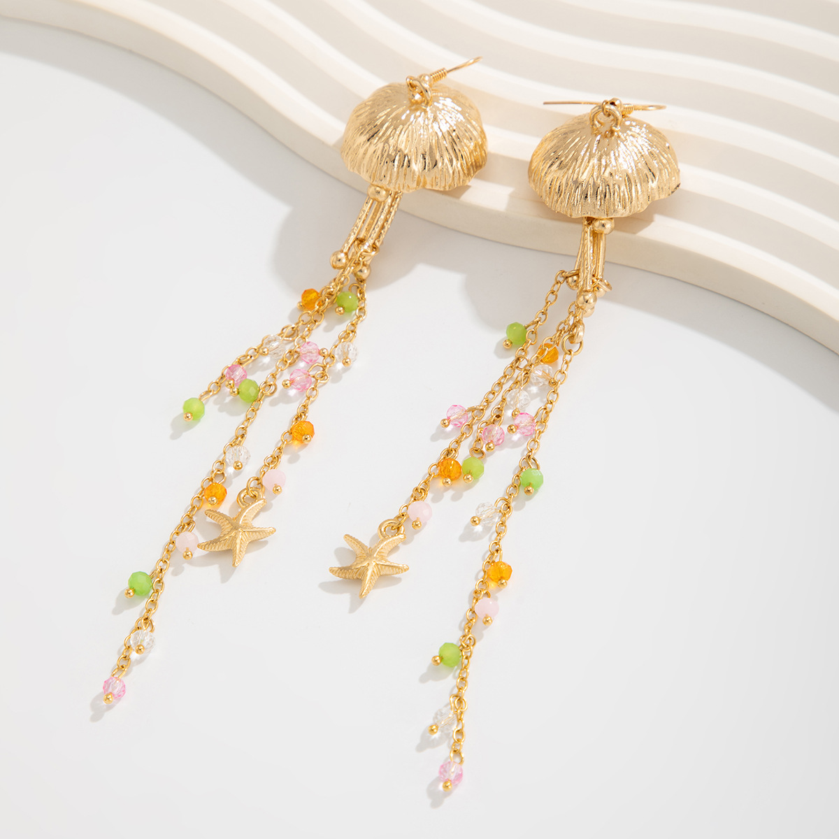 Beach Starfish Jellyfish Alloy Earring with Crystal Tassel