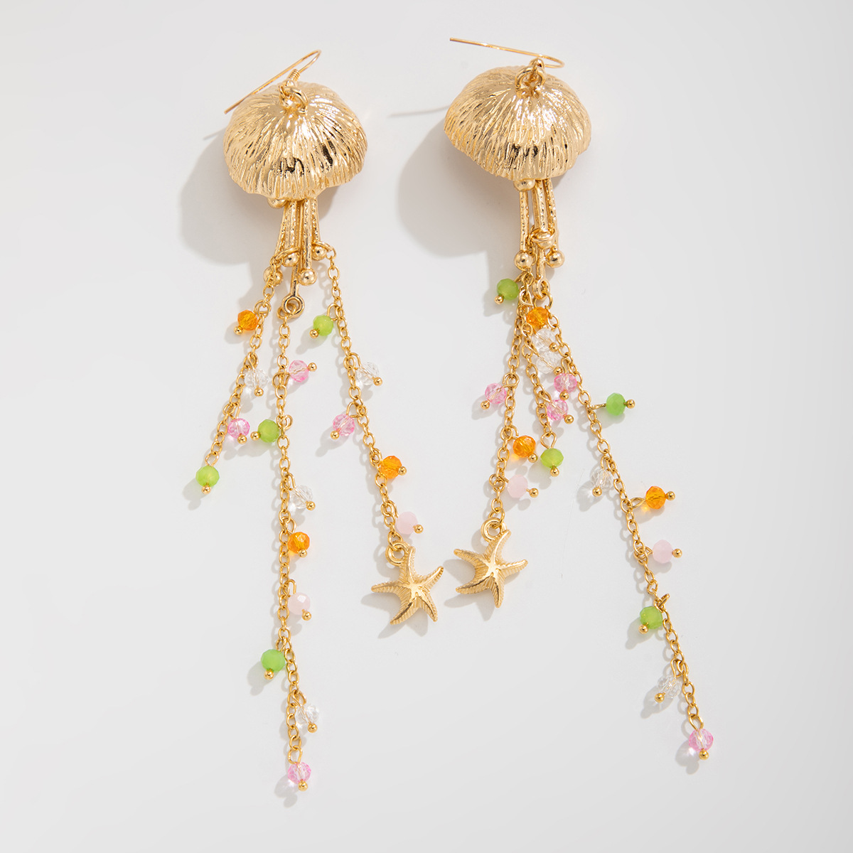 Beach Starfish Jellyfish Alloy Earring with Crystal Tassel