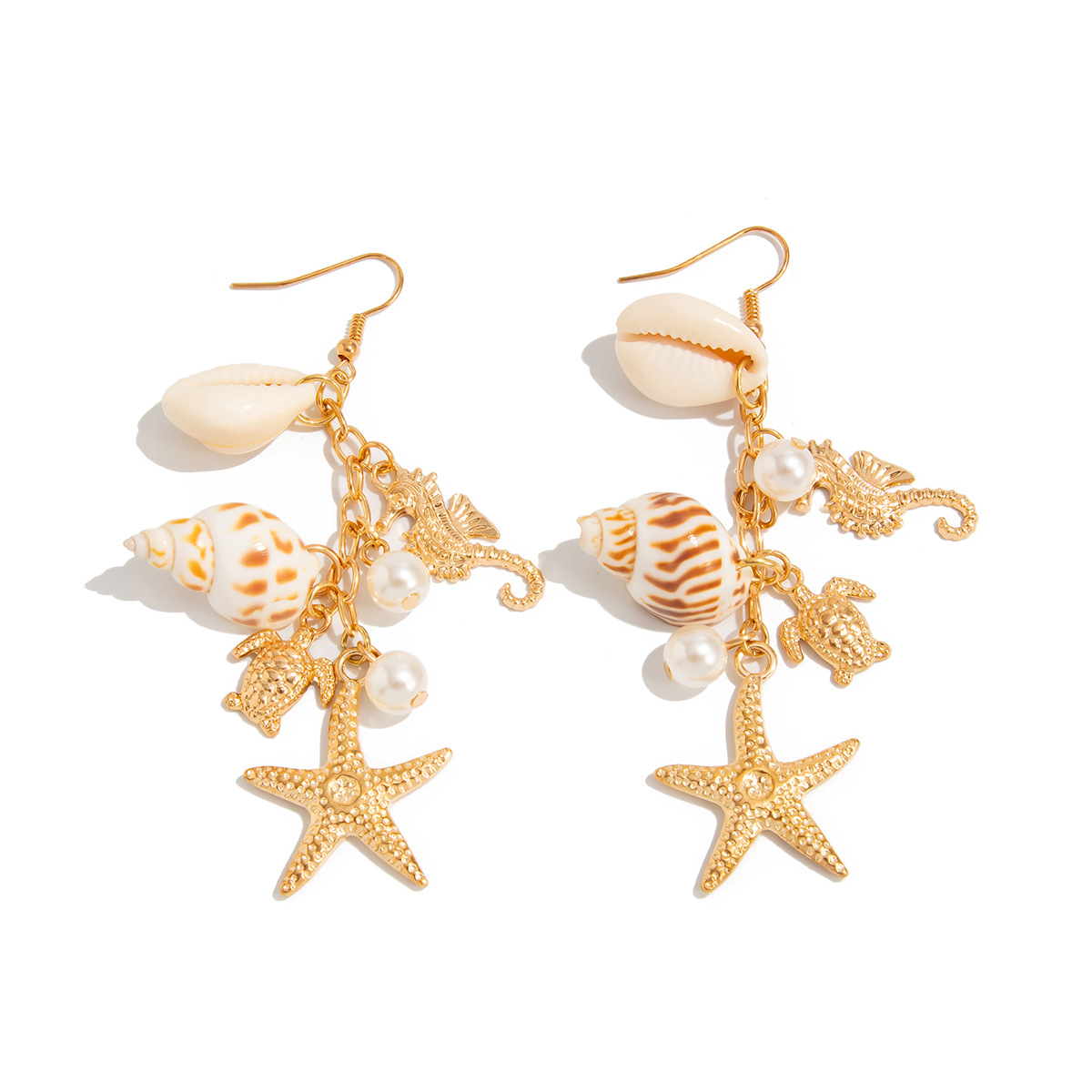 Beach Starfish Jellyfish Alloy Earring with Crystal Tassel