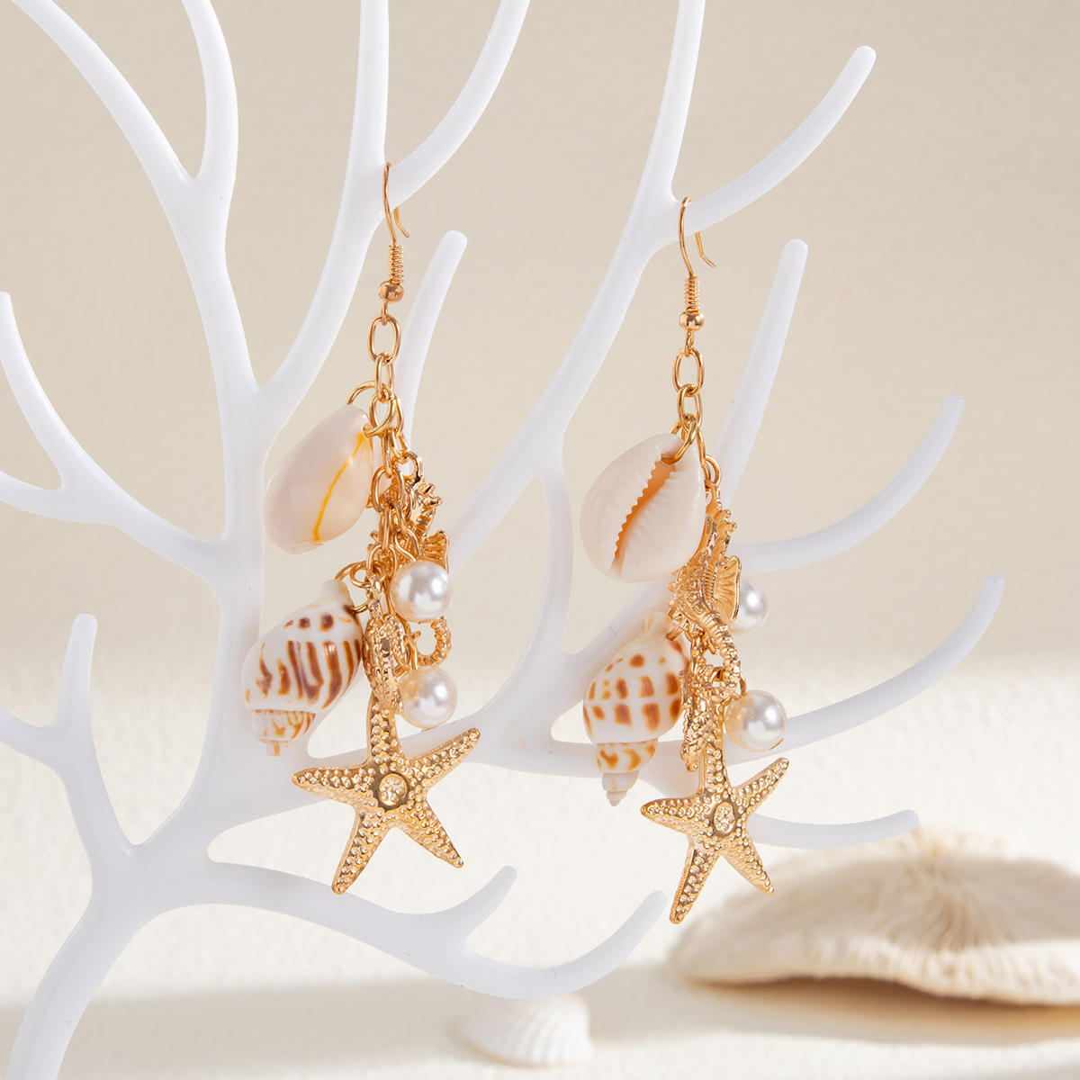Beach Starfish Jellyfish Alloy Earring with Crystal Tassel