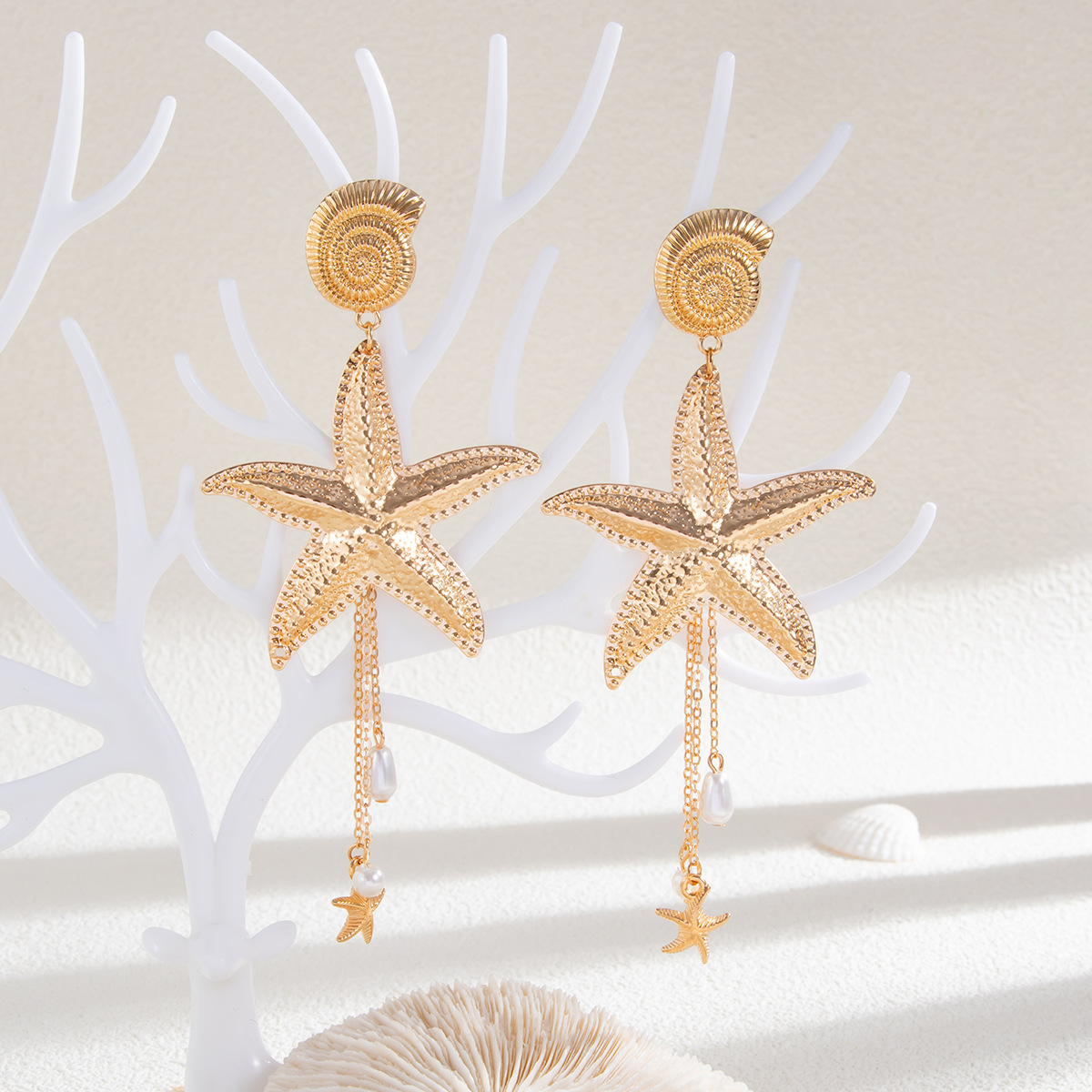 Beach Starfish Jellyfish Alloy Earring with Crystal Tassel