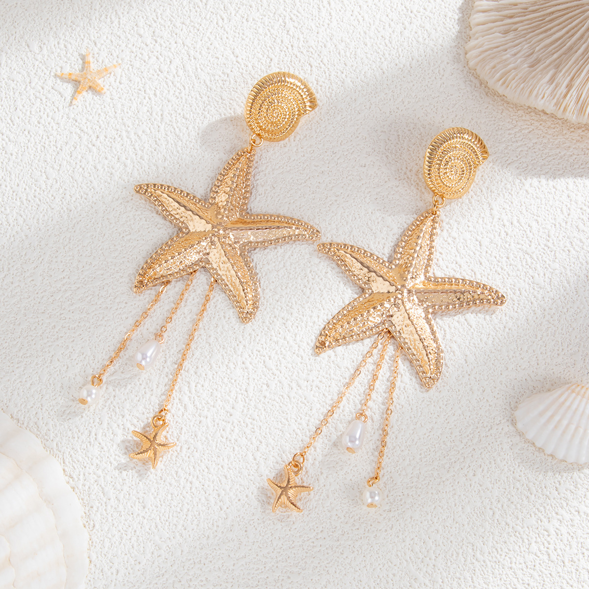 Beach Starfish Jellyfish Alloy Earring with Crystal Tassel