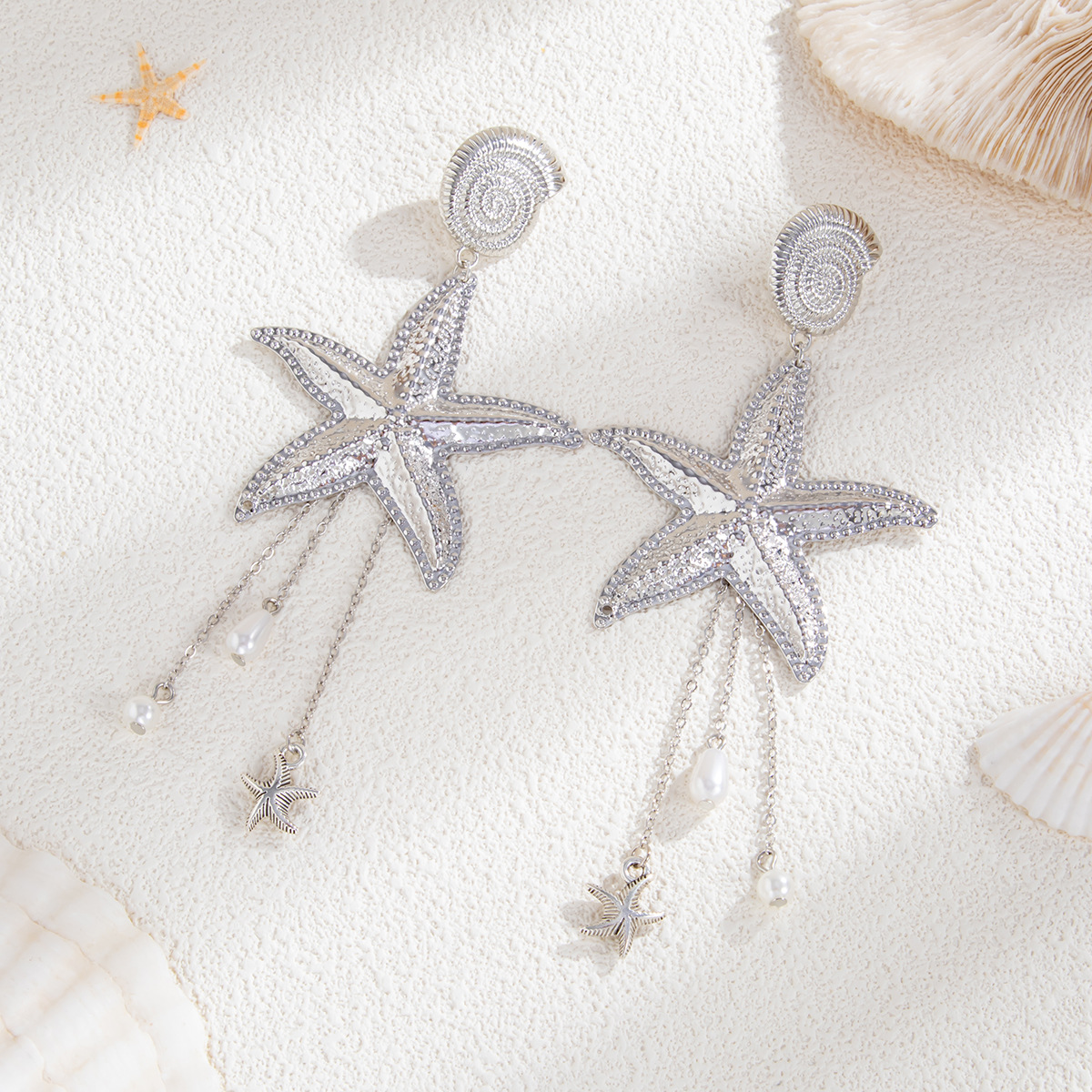 Beach Starfish Jellyfish Alloy Earring with Crystal Tassel
