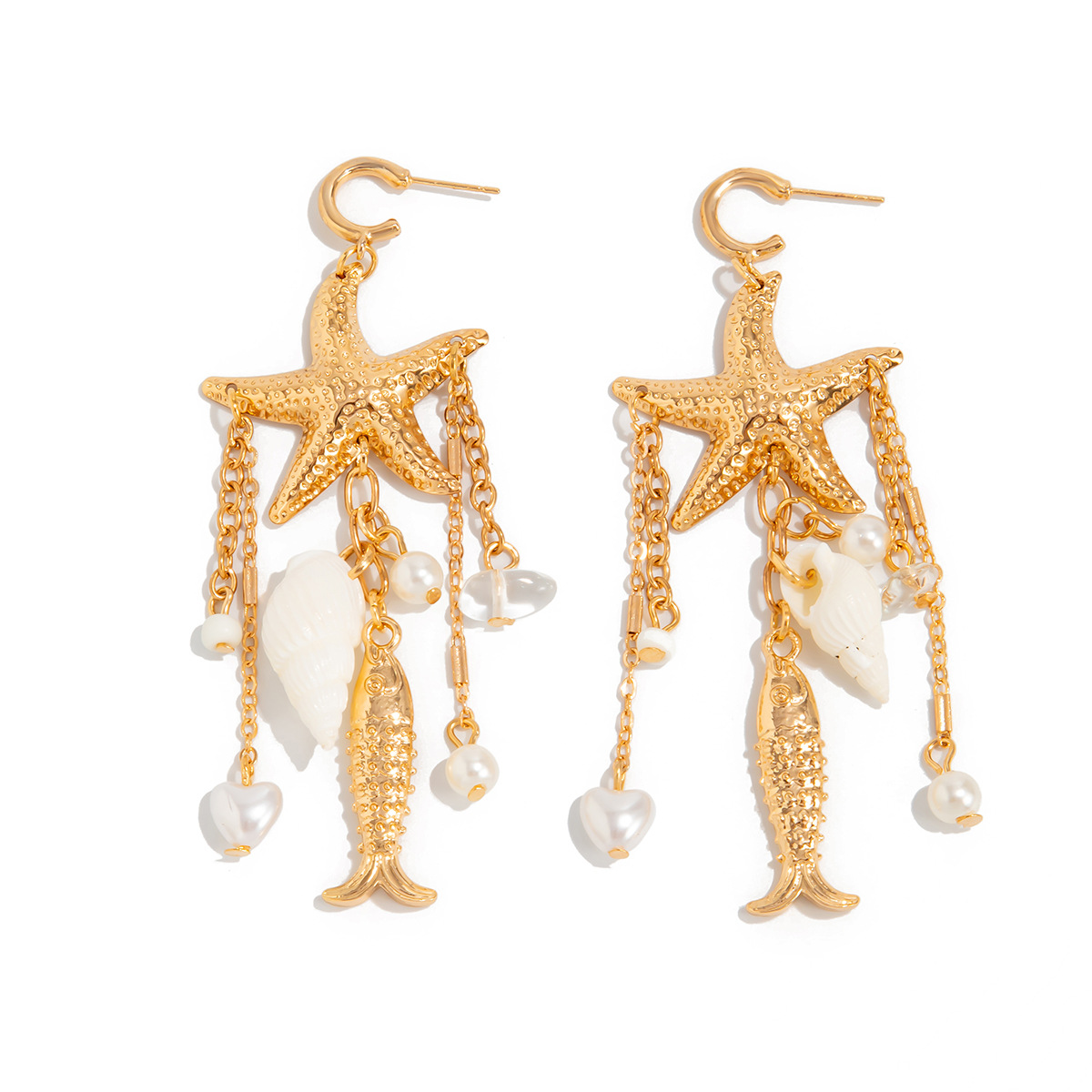 Beach Starfish Jellyfish Alloy Earring with Crystal Tassel
