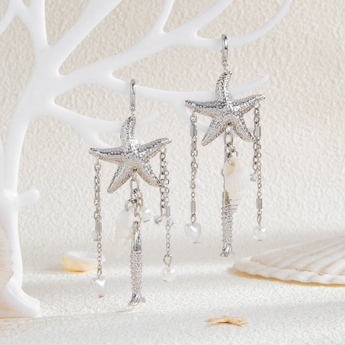 Beach Starfish Jellyfish Alloy Earring with Crystal Tassel