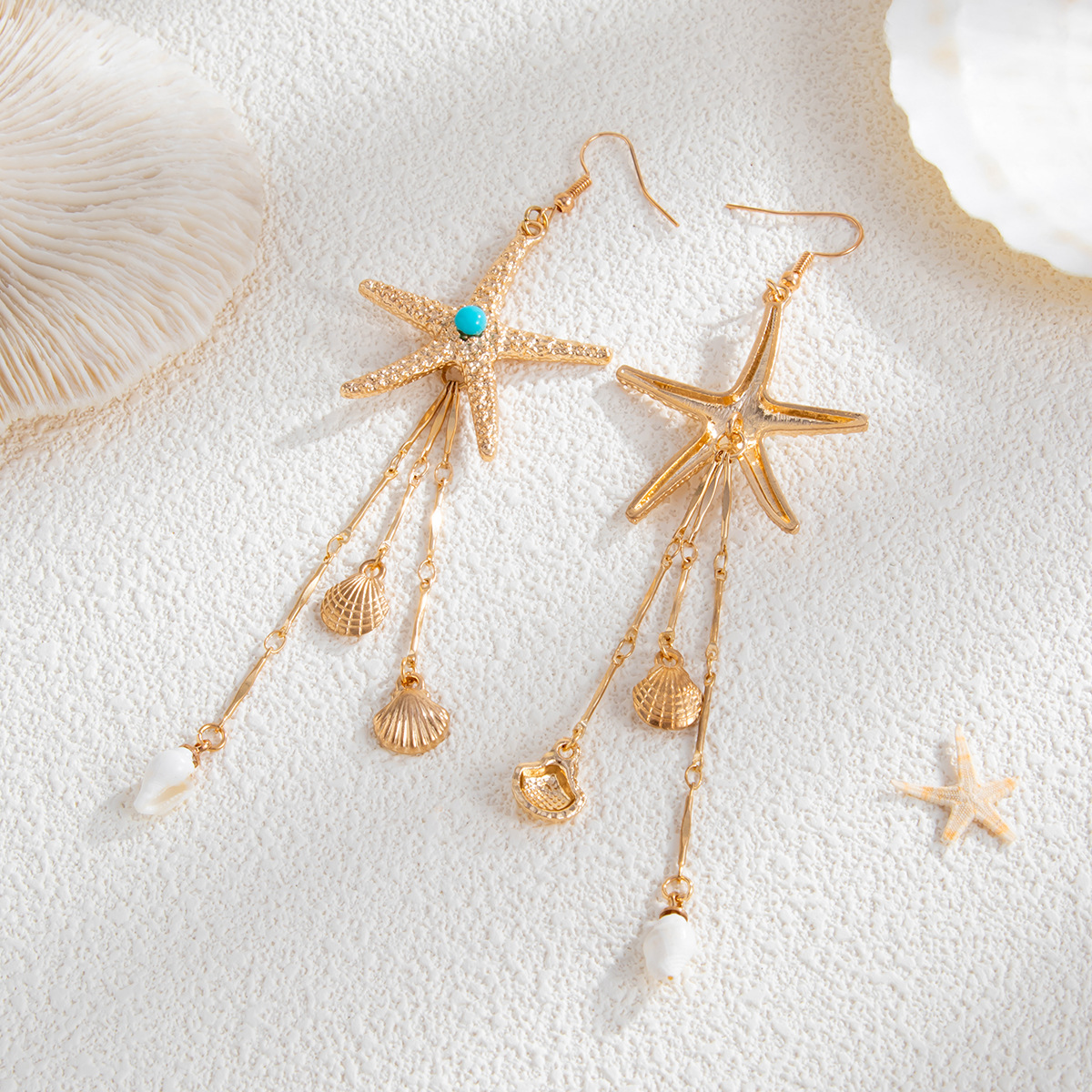 Beach Starfish Jellyfish Alloy Earring with Crystal Tassel