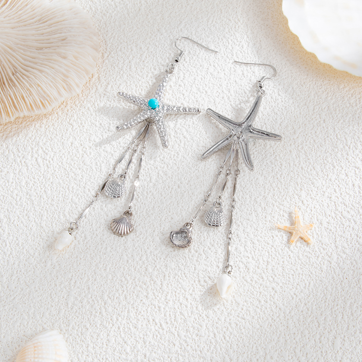 Beach Starfish Jellyfish Alloy Earring with Crystal Tassel