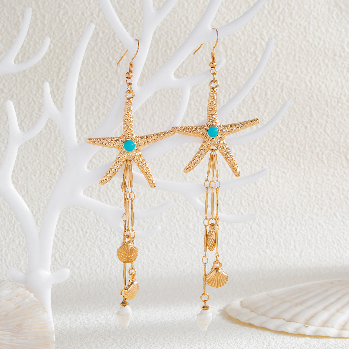 Beach Starfish Jellyfish Alloy Earring with Crystal Tassel