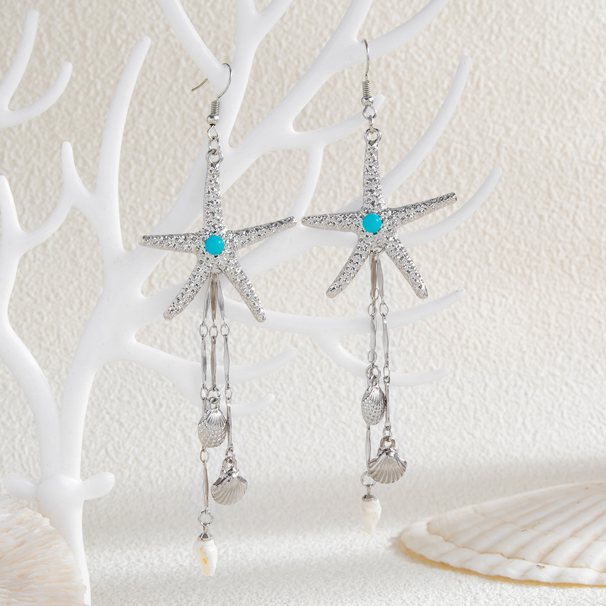 Beach Starfish Jellyfish Alloy Earring with Crystal Tassel