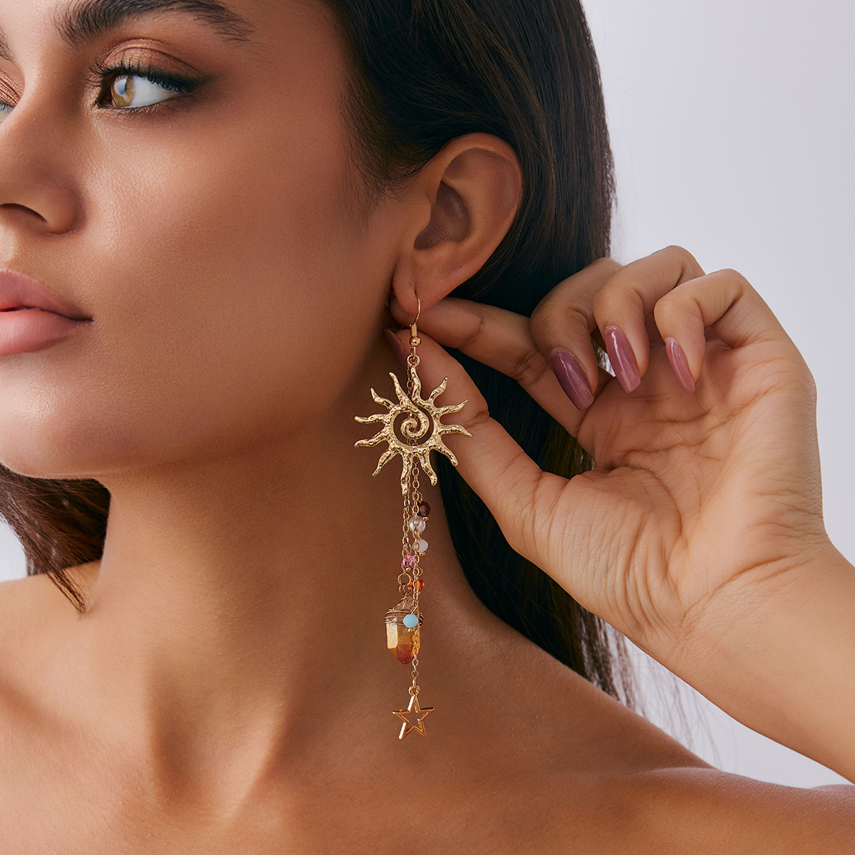 Beach Starfish Jellyfish Alloy Earring with Crystal Tassel