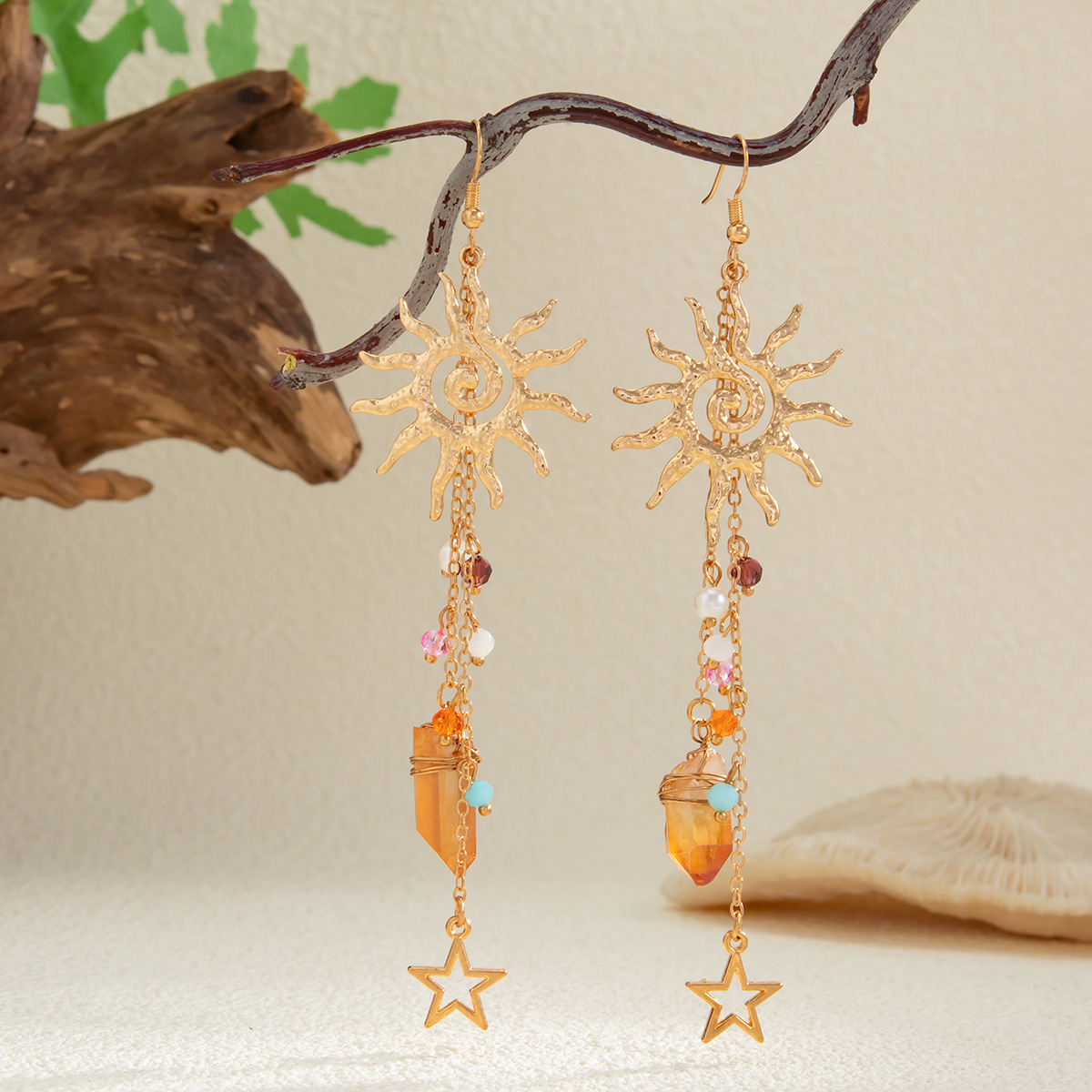 Beach Starfish Jellyfish Alloy Earring with Crystal Tassel