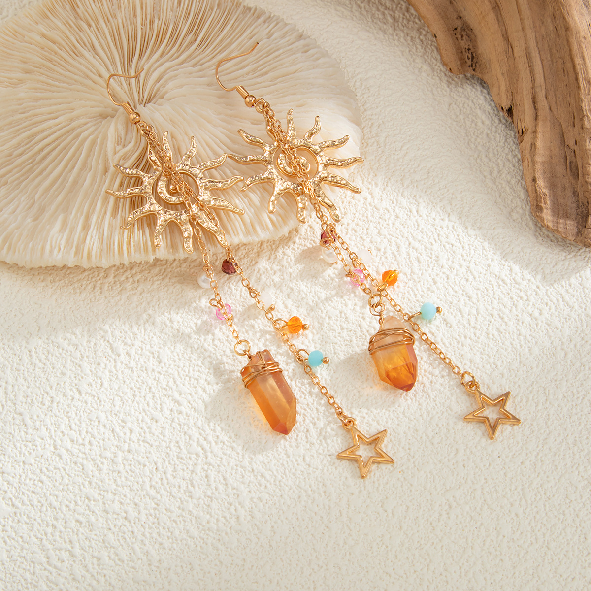 Beach Starfish Jellyfish Alloy Earring with Crystal Tassel