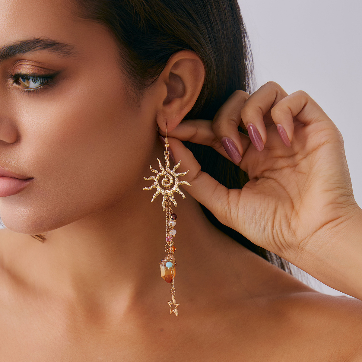 Beach Starfish Jellyfish Alloy Earring with Crystal Tassel