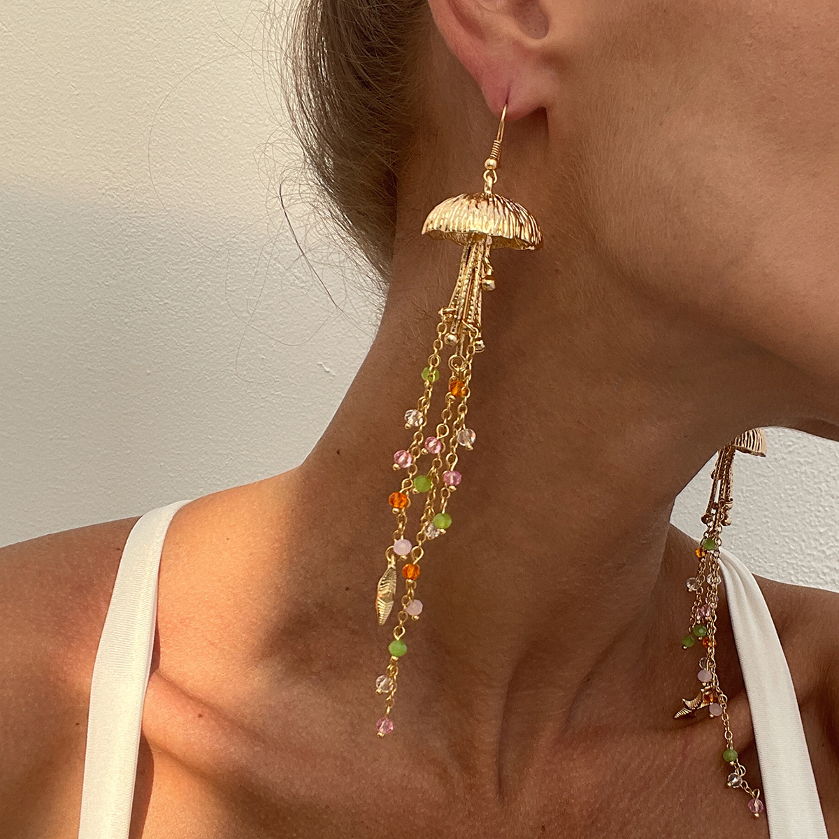 Beach Starfish Jellyfish Alloy Earring with Crystal Tassel