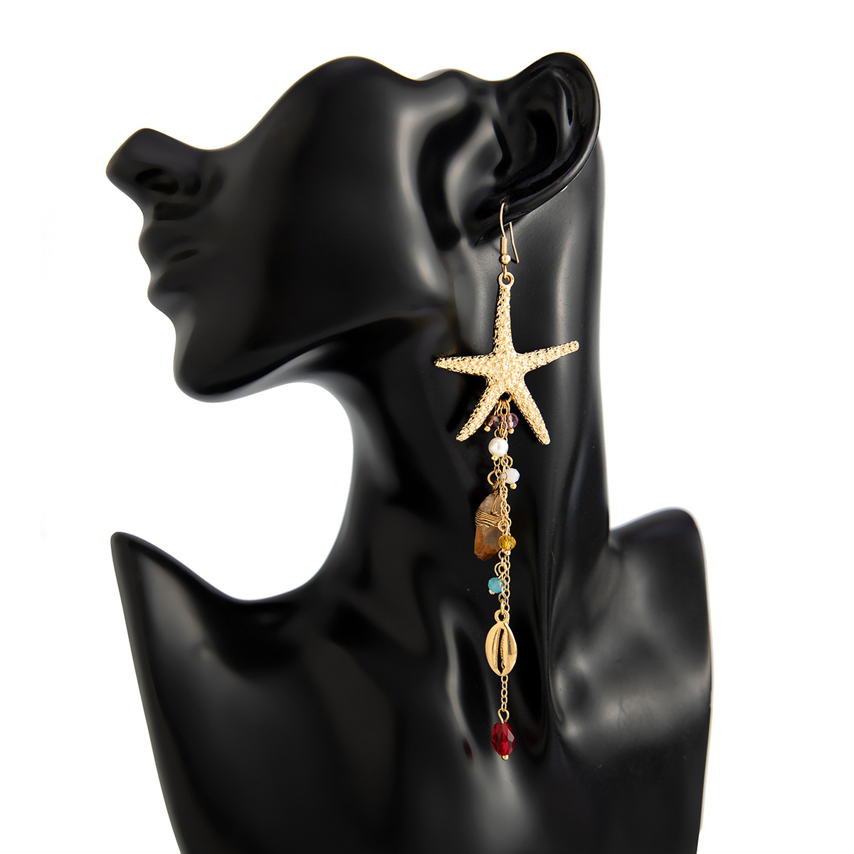 Beach Starfish Jellyfish Alloy Earring with Crystal Tassel