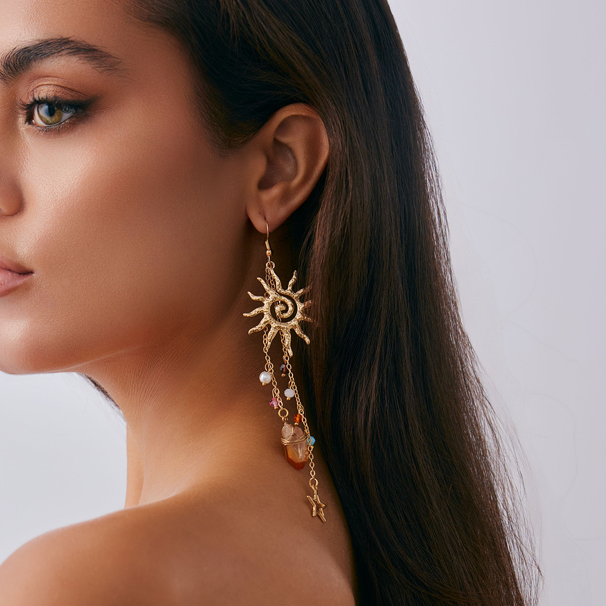Beach Starfish Jellyfish Alloy Earring with Crystal Tassel