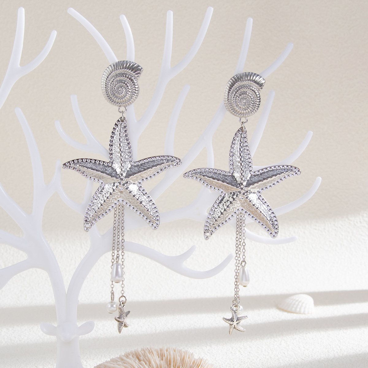 Beach Starfish Jellyfish Alloy Earring with Crystal Tassel