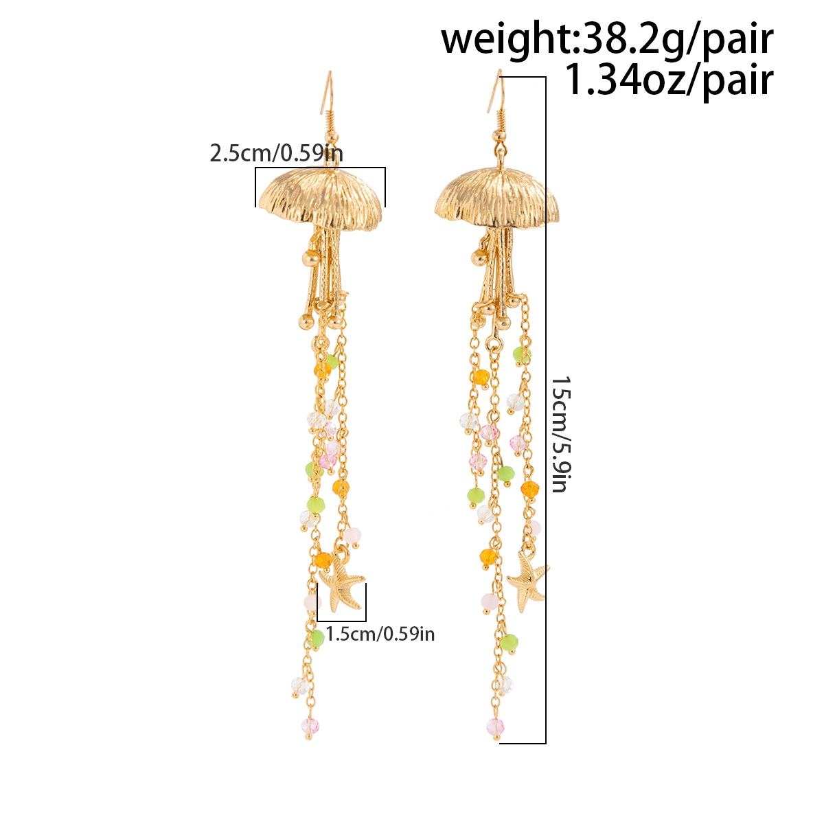 Beach Starfish Jellyfish Alloy Earring with Crystal Tassel