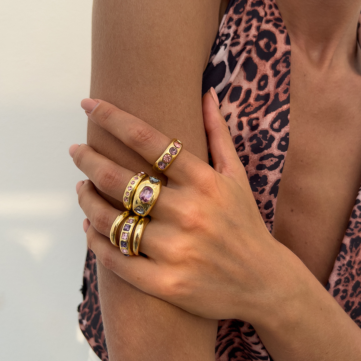 Rhinestone Irregular Ring Set