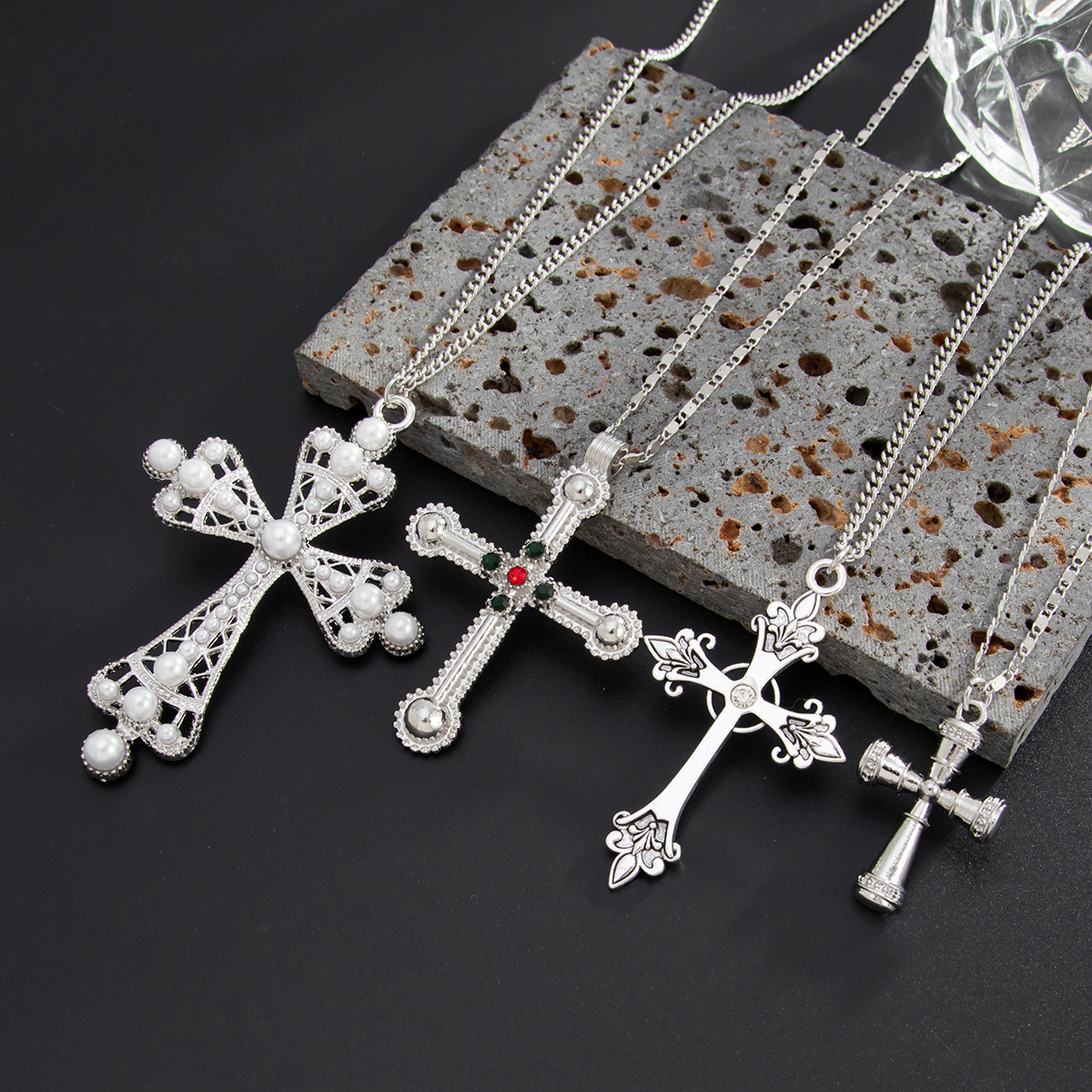 Hip-hop Pearl Cross Necklace