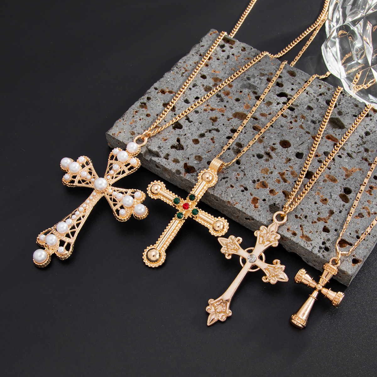 Hip-hop Pearl Cross Necklace