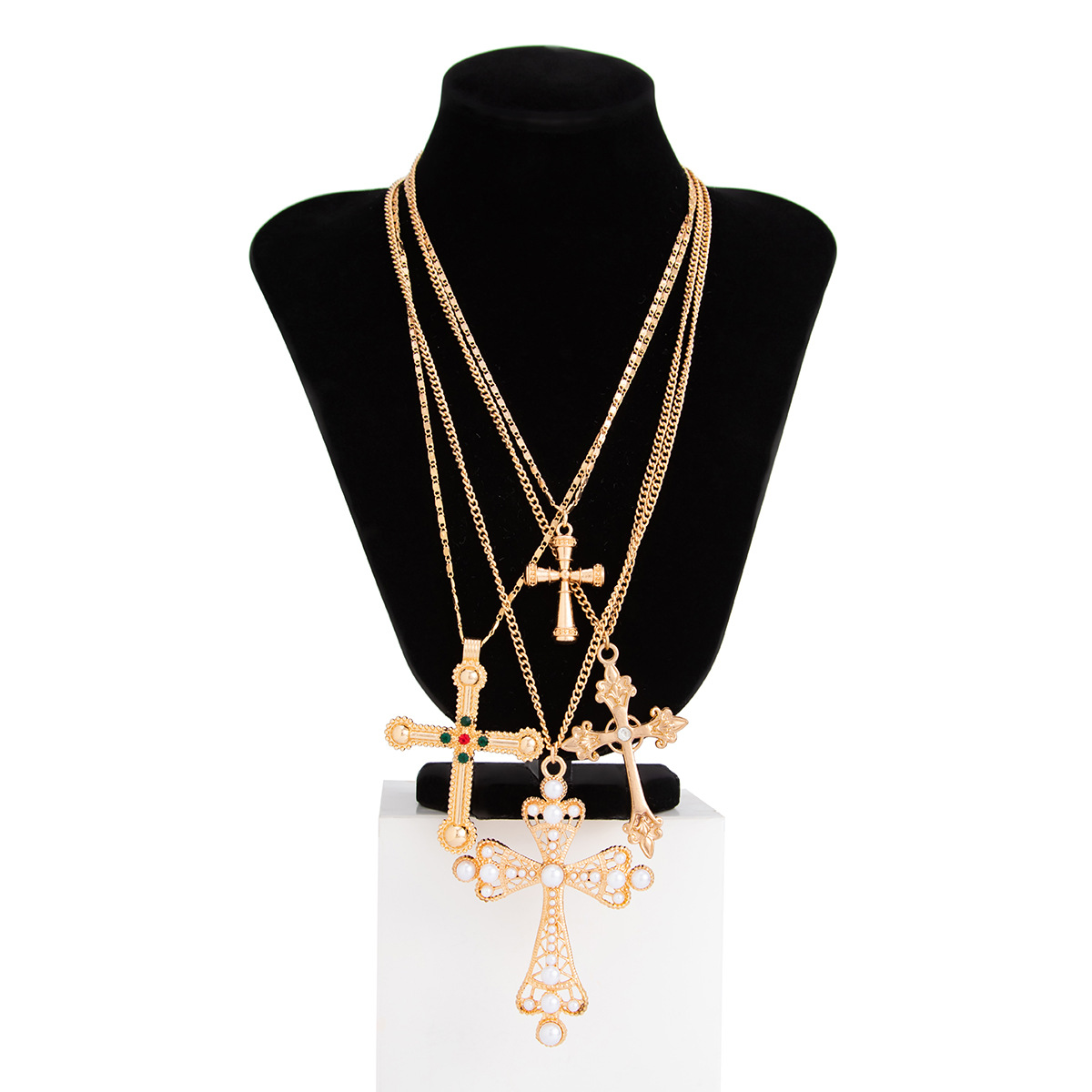 Hip-hop Pearl Cross Necklace