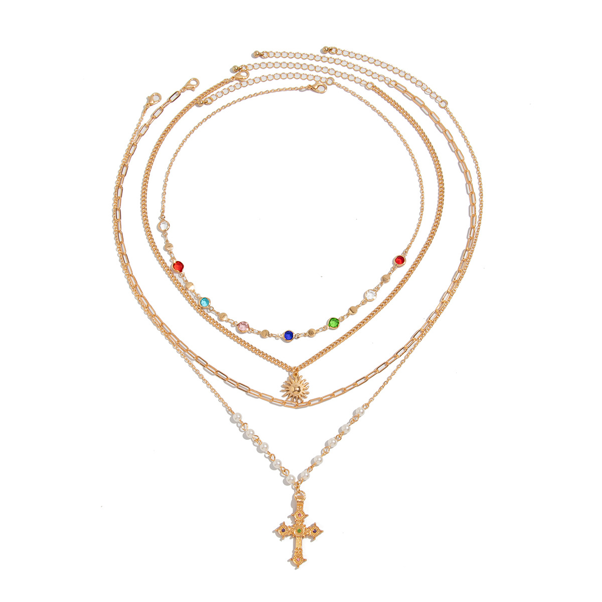 Unisex 4 - Piece Cross Crystal Chain Necklace Set