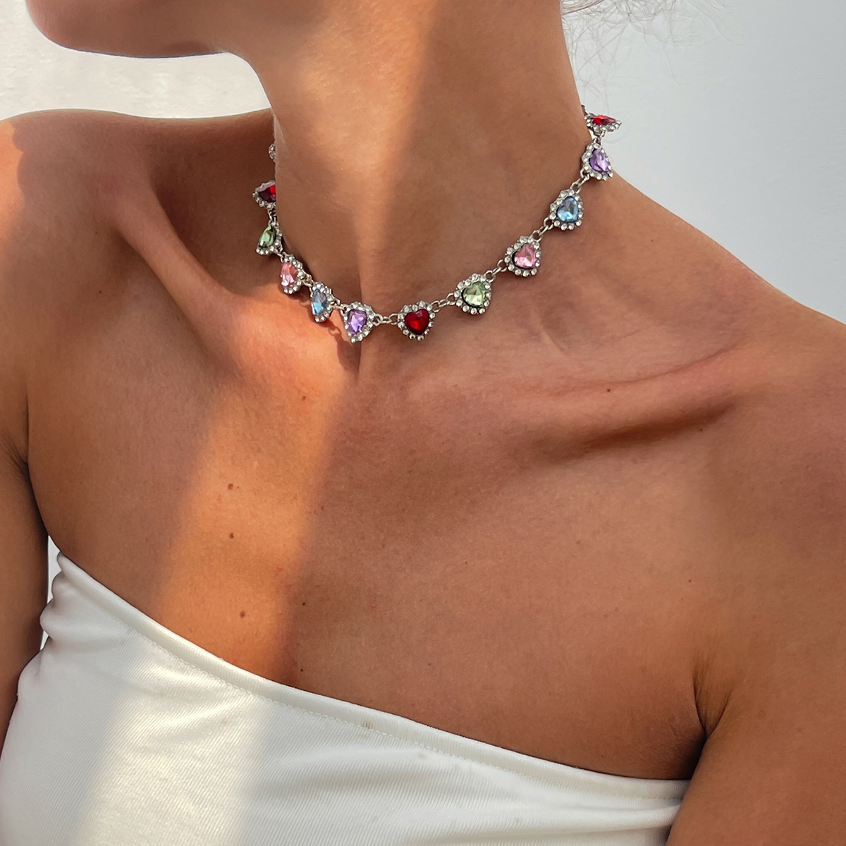 Rhinestone Heart Choker